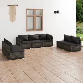 vidaXL 7-delige Loungeset met kussens poly rattan grijs