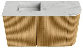 Mondiaz Joya DLux 70cm toiletmeubel ronding rechts oak met wastafel faye links zonder kraangat opalo