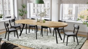 EXPANSO Eik Artisan/zwarte poten - GROTE RONDE TAFEL Ø110 UITBREIDBAAR TOT 310 cm met Y-POTEN LOFT/INDUSTRIAL