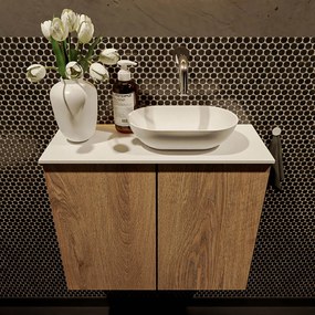 Mondiaz Fowy toiletmeubel 60cm washed oak met witte waskom rechts zonder kraangat