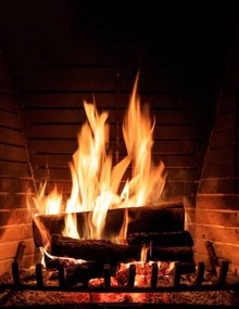 Kunstfotografie Fireplace burning wood logs, cozy warm home christmas time, Rawf8, (30 x 40 cm)