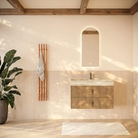 Muebles Murcia badmeubel ribbelfront 100cm eiken met White Travertin wastafel met kraangat