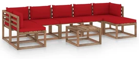 vidaXL 8-delige Loungeset met rode kussens
