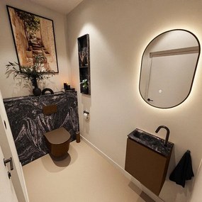 MONDIAZ TURE-DLUX 40cm toiletmeubel Rust. EDEN wastafel Lava positie links. Met 1 kraangat. TUREDX40RUSL1LAV