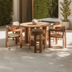 Ronde Tafelset Ø120 Cm In Acaciahout En 6 Tuinstoelen In Acaciahout En Synthetisch Riet Ginara Ø120 Cm - Sklum