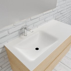 Zaro Valencia Solid Surface badmeubel 100cm licht eiken 1 kraangat spoelbak links met 2 lades