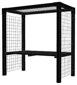 Pergola staal met gaaspanelen en houten tafel zwart | 198 x 108 x 208 cm