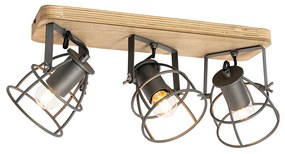 Industriële Spot / Opbouwspot / Plafondspot zwart en hout verstelbaar 3-lichts - Arthur Industriele / Industrie / Industrial E27 Binnenverlichting Lamp