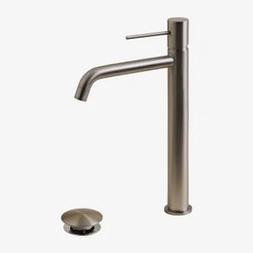 Messing Wastafelkraan En Aftapkraanset Voor Orveta Click-clack Spoelbak Geborsteld Grijs & ↑30 Cm & Klep Met Overloop - Sklum