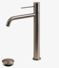 Orveta Click-clack Messing Wastafelkraan En Afvoerklepset ↑30 Cm & Klep Met Overloop & Geborsteld Grijs - Sklum