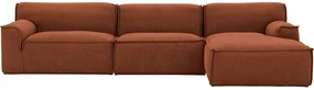 Goossens Excellent Bank Sens oranje, stof, 1,5-zits, urban industrieel met chaise longue rechts