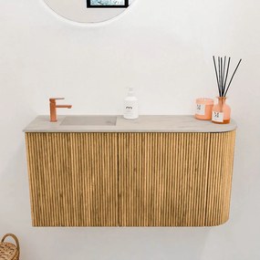Mondiaz Joya DLux 80cm toiletmeubel ronding rechts oak met wastafel faye links 1 kraangat opalo