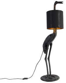 Vintage vloerlamp zwart met stoffen kap zwart - Animal Kraanvogel To Landelijk E27 Binnenverlichting Lamp
