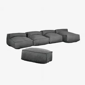 Dojans 4-delige Modulaire Chaise Longue Bank En Poef Voor De Tuin Gris Granito - Sklum