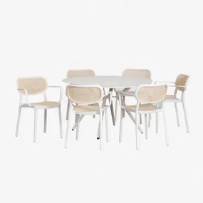 Ronde Tafelset Ø125 Cm In Aluminium Valerie En 6 Tuinstoelen Met Armleuningen In Polypropyleen Omara Glaciale Wit - Sklum