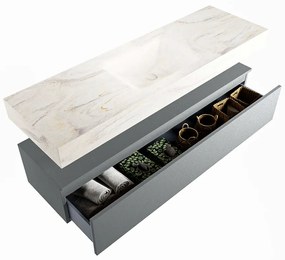 Mondiaz Alan DLux badmeubel 150cm plata 1 lade met wastafel ostra midden 1 kraangat