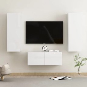 vidaXL 3-delige Tv-meubelset spaanplaat hoogglans wit