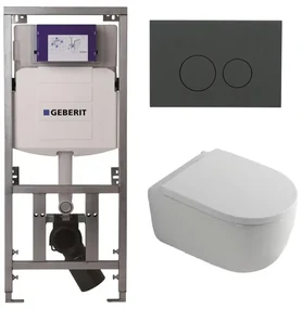 QeramiQ Dely Swirl Toiletset - 36.3x51.7cm - Geberit UP320 Burda inbouwreservoir - 35mm zitting - bedieningsplaat mat antraciet - ronde knoppen - wit mat 0701131/SW1102376/SW1000767/SW1026257