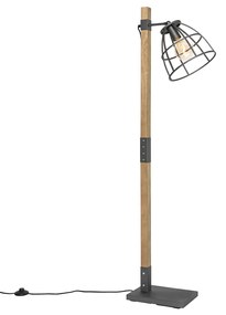 Industriële vloerlamp donkergrijs met hout - Arthur