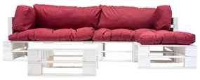 vidaXL 4-delige Loungeset pallet met rode kussens hout