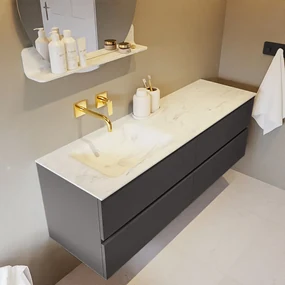 Mondiaz Vica DLux badmeubel 150cm dark grey 4 lades met wastafel opalo links zonder kraangat