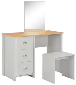 vidaXL Kaptafel met spiegel en krukje 104x45x131 cm grijs