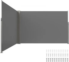 VEVOR Zijluifel 200 x 600 cm Zijwandluifel van 180 g/m² polyesterweefsel met PU-coating Luifel met uitschuifbare handgreep en veermechanisme Privacyscherm voor balkons en binnenplaatsen Grijs