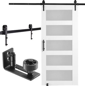 VEVOR Schuifdeur Hardware Kit, 1067 x 2134 mm Houten Glazen Schuifdeur, Stille Schuurdeur Kit met 8-in-1 Vloergeleider en Deurkruk, Sparrenhouten Paneel en Matglas