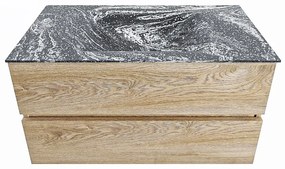 Mondiaz Vica DLux badmeubel 90cm washed oak 2 lades met wastafel lava midden zonder kraangat