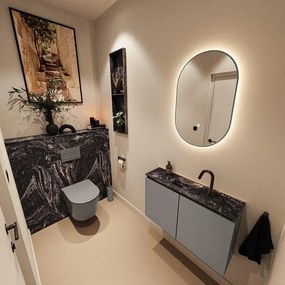 MONDIAZ TURE-DLUX 80cm toiletmeubel Smoke. EDEN wastafel Lava positie midden. Met 1 kraangat. TUREDX80SMOM1LAV