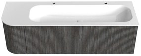Mondiaz Kurve 145cm badmeubel ronding links shadow met 1 lade en deur en wastafel big large rechts 2 kraangaten
