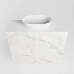 Mondiaz Fowy toiletmeubel 60cm Carrara met witte waskom midden en kraangat