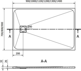 Mexen Bert rechthoekige douchebak SMC 90 x 80 cm, wit - 4K108090