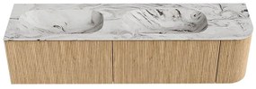 Mondiaz Kurve-dlux 175cm badmeubel ronding rechts oak met 2 lades en 1 deur en wastafel stor small dubbel/links 2 kraangaten glace