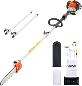 VEVOR Benzine Telescoopzaag 25cc 2-takt, Kettingzaag, Telescopische Zaag met 2,12–3,62 m uitschuifbare steel, 30,5 cm zaagblad, 650 ml brandstoftank, voor krachtig zagen in hoge boomkruinen.