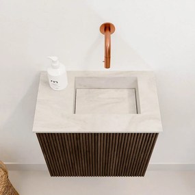 Mondiaz Joya DLux 40cm toiletmeubel walnut met wastafel faye rechts zonder kraangat ostra
