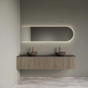 Gliss Design Alluro badmeubel ribbelfront met ronding rechts 180cm corn silk en zwart leisteen toppaneel