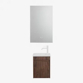 Narek Zwevend Houten Badkamermeubelset Met Geïntegreerde Wastafel Wit ↑20 Cm Met Aftapkraan Zonder Overloop Orveta & Rectangular Led And Antifog 55x90