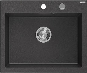 Mexen Elix granieten keukenwastafel 1-komorowy 600 x 500 mm, zwart gespikkeld, chromen sifon - 6525601005-76