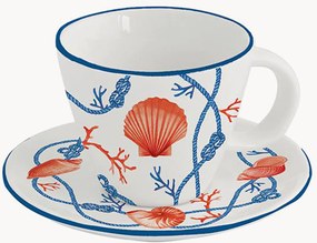 Porseleinen koffiekopjes Cote De Mer met schoteltjes, Set van 2