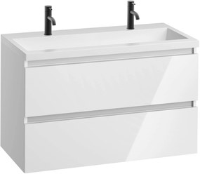 Saqu Gaia badmeubel incl. mat witte wastafel met 2 kraangaten 100x52x64cm glans wit – aluminium greeplijst