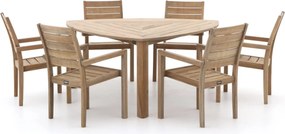 Diningset ROUGH | 6 personen teakhout | Tuinset stapelbaar | 7-delig | Kees Smit Tuinmeubelen