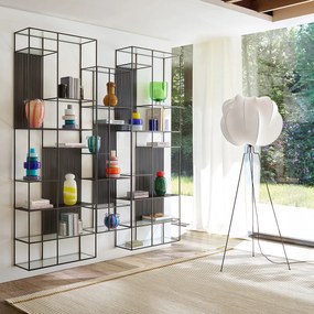 Boekenrek in metaal en glas, Rectiligne