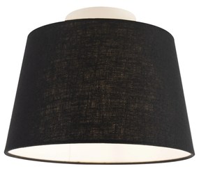 Plafondlamp met linnen kap zwart 25 cm - Combi wit