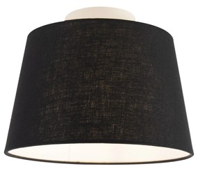Stoffen Plafondlamp met linnen kap zwart 25 cm - Combi wit Klassiek / Antiek E27 rond Binnenverlichting Lamp