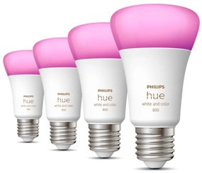 Philips Hue Lampen 4xE27 (A60) 6,5W 800lm Wit en gekleurd licht Wit