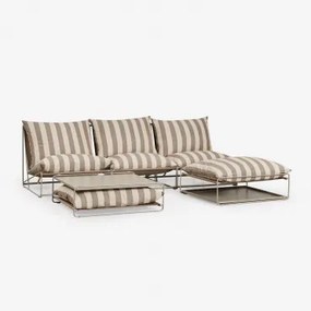 Amaro Tuinset Met 3-delige Modulaire Bank, Bijzettafel En Omvormbare Voetenbank Tapioca Beige - Bruin - Mokka - Sklum