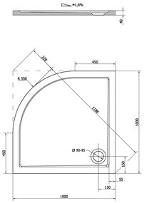 Polysan Sera kwartronde douchebak 100x100x4cm wit