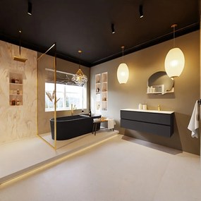 Mondiaz Vica DLux badmeubel 120cm dark grey 2 lades met wastafel ostra rechts 1 kraangat