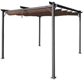 Bruine La Palma terraspergola 3x3m met Garden Point gordijnen